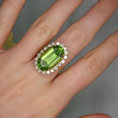 Vintage Peridot, Diamond and Gold Cluster Ring, Circa 1990