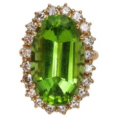 Vintage Peridot, Diamond and Gold Cluster Ring, Circa 1990