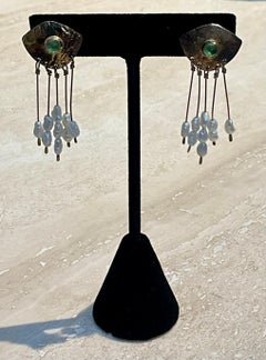 Vintage Peridot & Pearl Brass Earrings