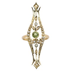 Vintage Peridot Seed Pearl Brooch Pin Conversion to 14K Yellow Gold Ring R6279