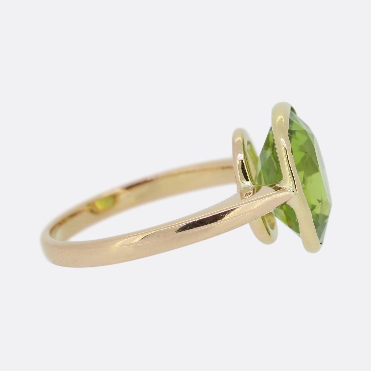 Oval Cut Vintage Peridot Solitaire Ring For Sale