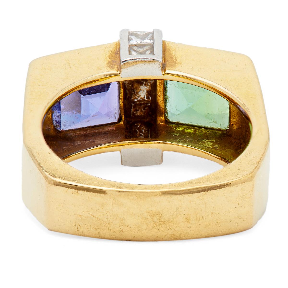 Platinring mit Peridot, Tansanit und Diamant aus 18 Karat Gelbgold 1
