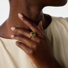 Vintage peridot tourmaline 14k yellow gold double halo ring