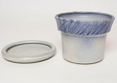 Vintage Periwinkle Incised Studio Ceramic Planter with Saucer by Deanna Nichols