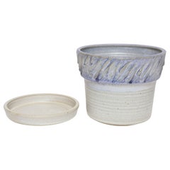 Vintage Periwinkle Incised Studio Ceramic Planter with Saucer by Deanna Nichols