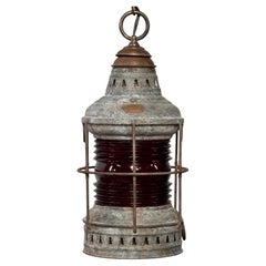 Antique Perko Galvanized Steel Nautical Ship Lantern with Red Glass