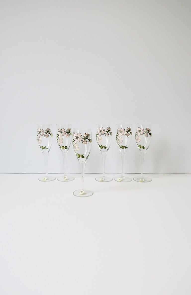 Vintage Perrier-Jouet French Champagne Flute Glasses Art Nouveau, Set of 6 In Excellent Condition For Sale In New York, NY