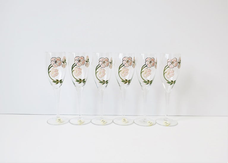 Vintage Perrier-Jouet French Champagne Flute Glasses Art Nouveau, Set of 6 For Sale 3