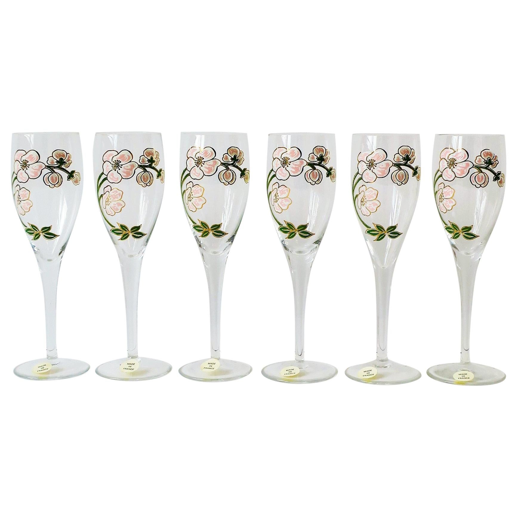 Vintage Perrier-Jouet French Champagne Flute Glasses Art Nouveau, Set of 6
