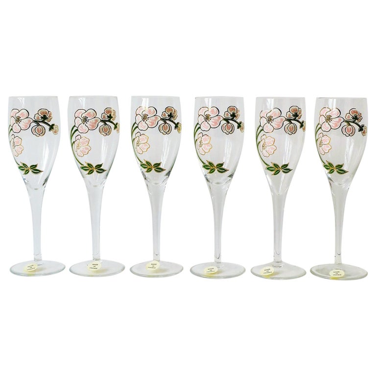 Vintage Perrier-Jouet French Champagne Flute Glasses Art Nouveau, Set of 6 For Sale