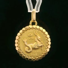 Vintage Perroud French 18k Yellow Gold Capricorn Zodiac Medallion Charm Pendant