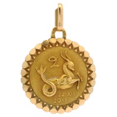 Vintage Perroud French 18k Yellow Gold Capricorn Zodiac Medallion Charm Pendant