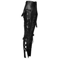 Retro Perry Ellis Black Leather Lace Up Pants 