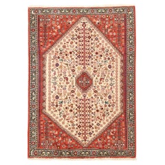 Vintage Persian Abadeh Rug with Ivory Diamond Medallion on Red Center Field