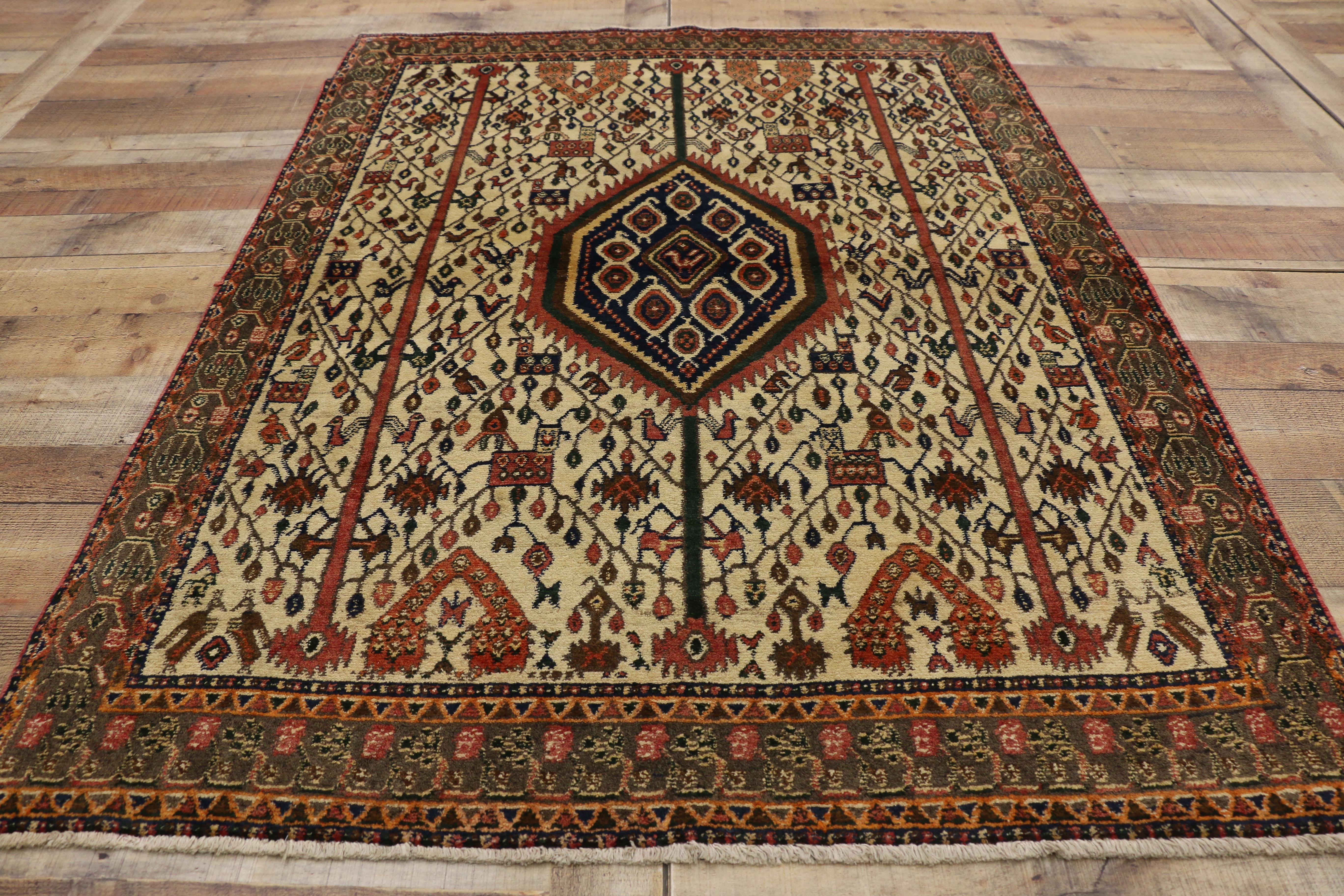20th Century Vintage Persian Afshar Accent Rug with Tree of Life and Nomadic Tribal Style For Sale
