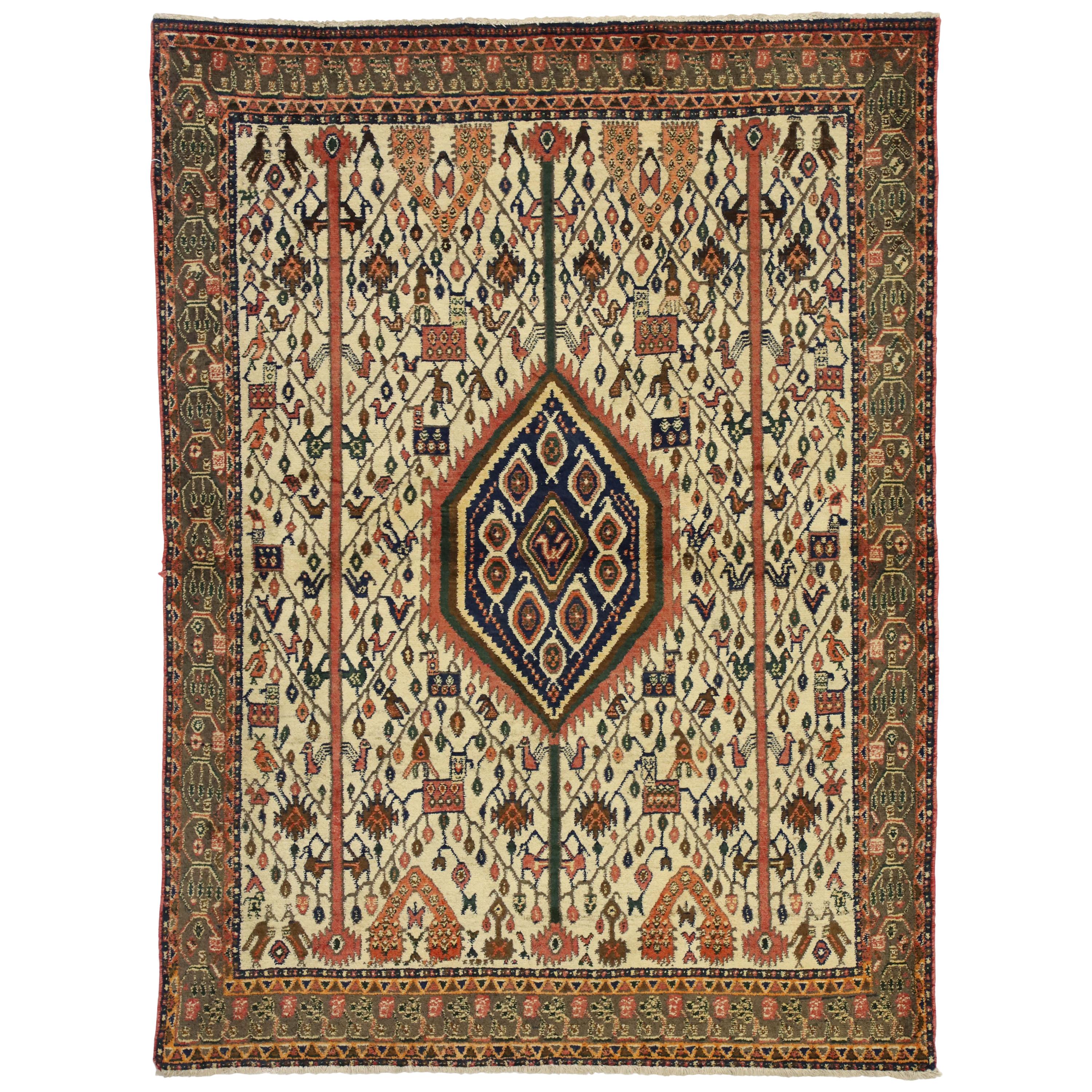 Vintage Persian Afshar Accent Rug with Tree of Life and Nomadic Tribal Style For Sale