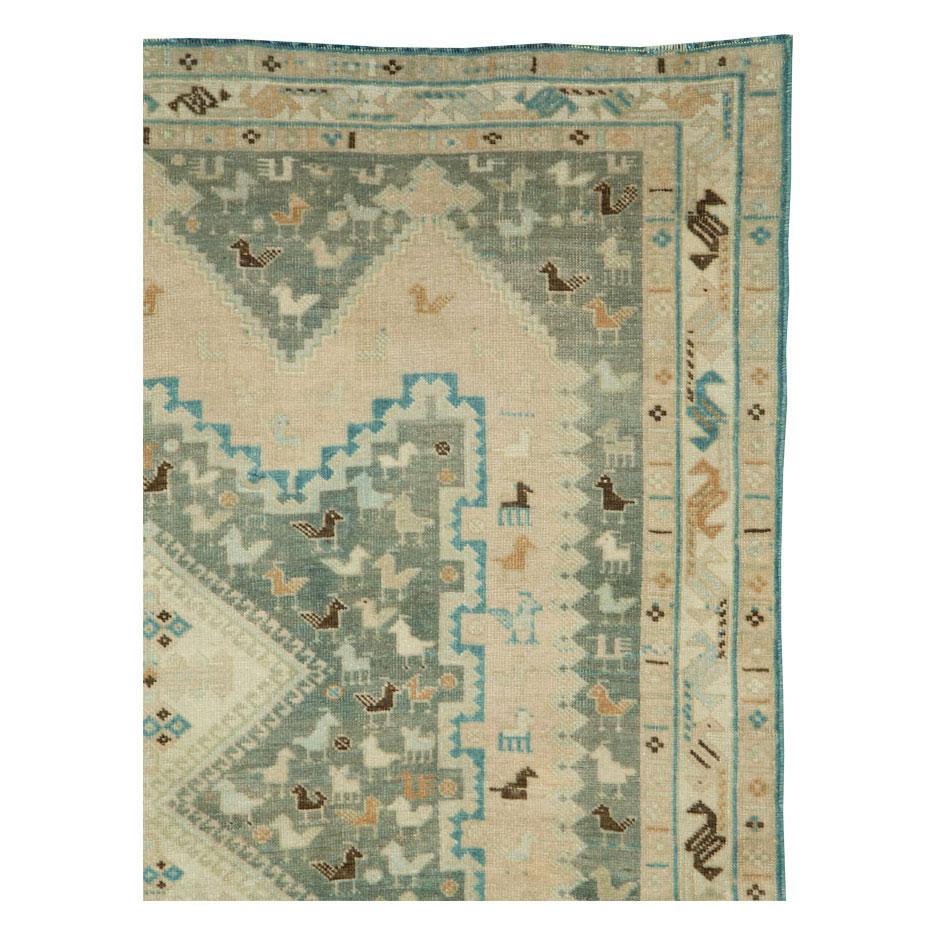 Hand-Knotted Midcentury Handmade Persian Tribal Accent Rug For Sale