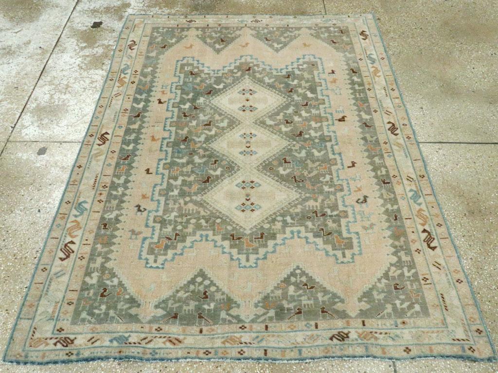 20th Century Midcentury Handmade Persian Tribal Accent Rug For Sale