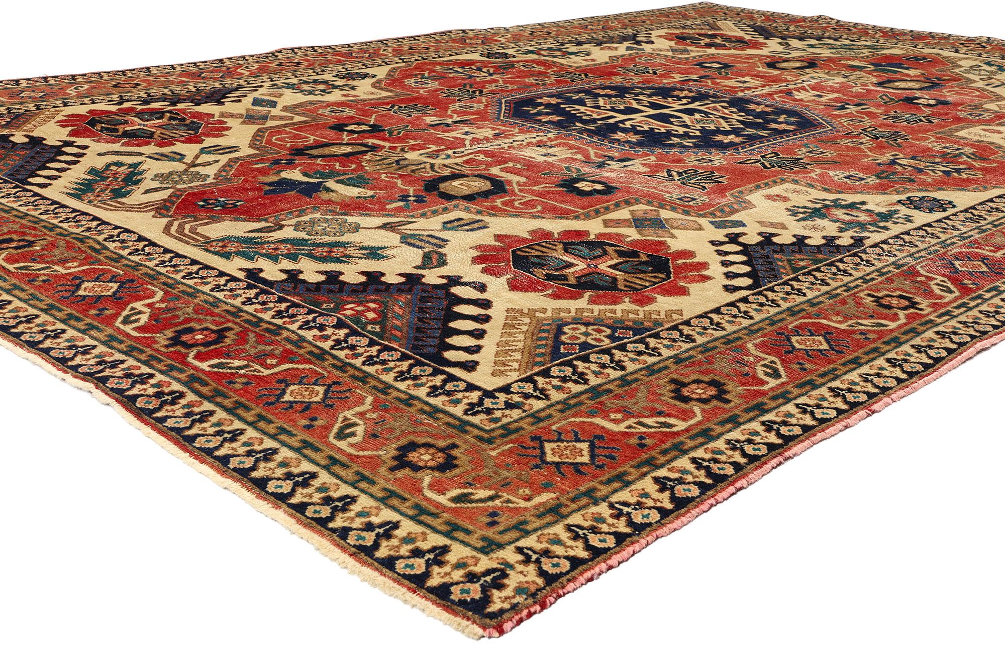 78714 Vintage Persian Ardabil Rug, 07'01 x 10'04. Persian Ardabil rugs, originating from the city of Ardabil in Iran, are renowned for their intricate designs, fine craftsmanship, and high quality. These handmade carpets feature elaborate geometric