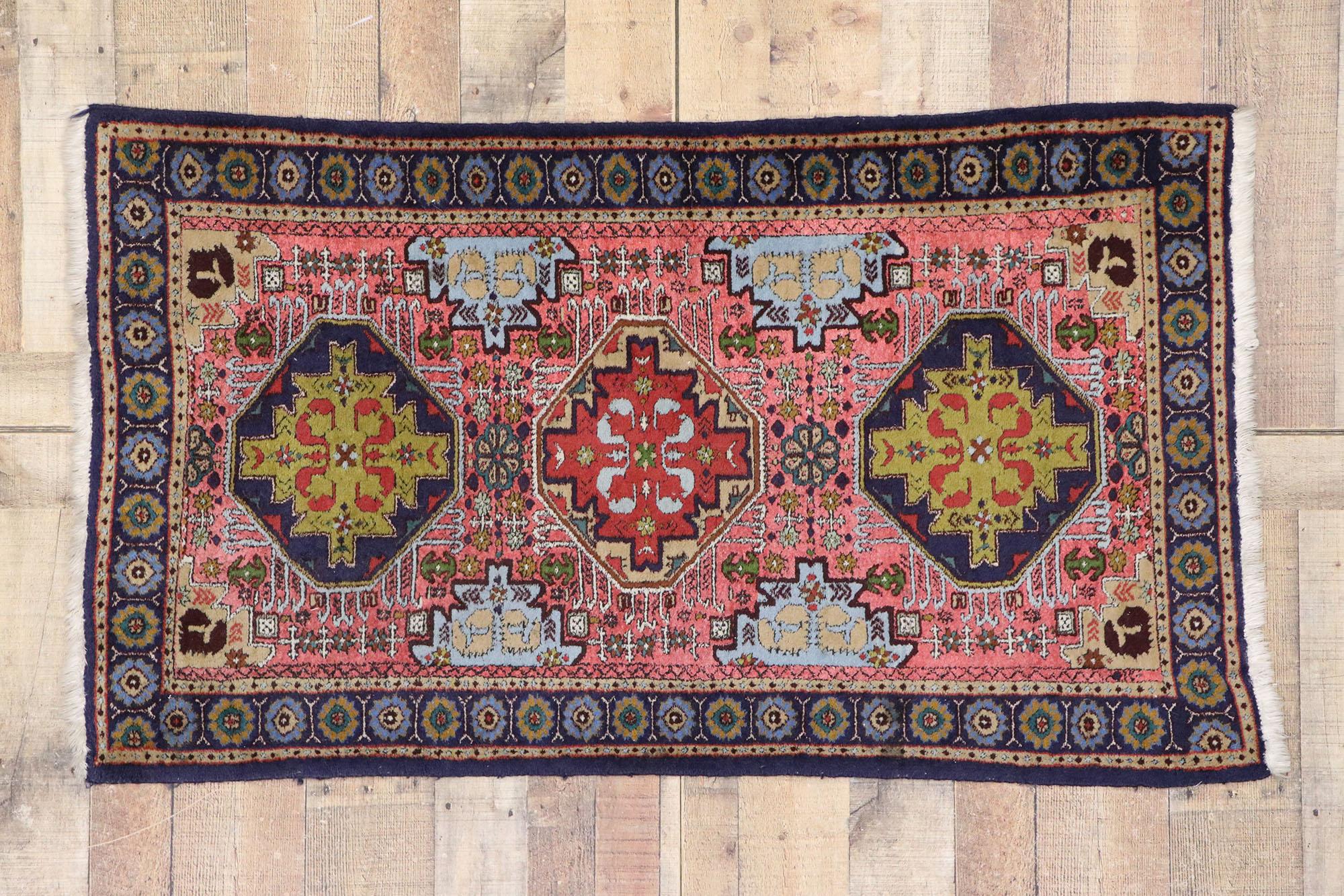 Wool Vintage Persian Ardabil Rug with Boho Chic Tribal Style For Sale