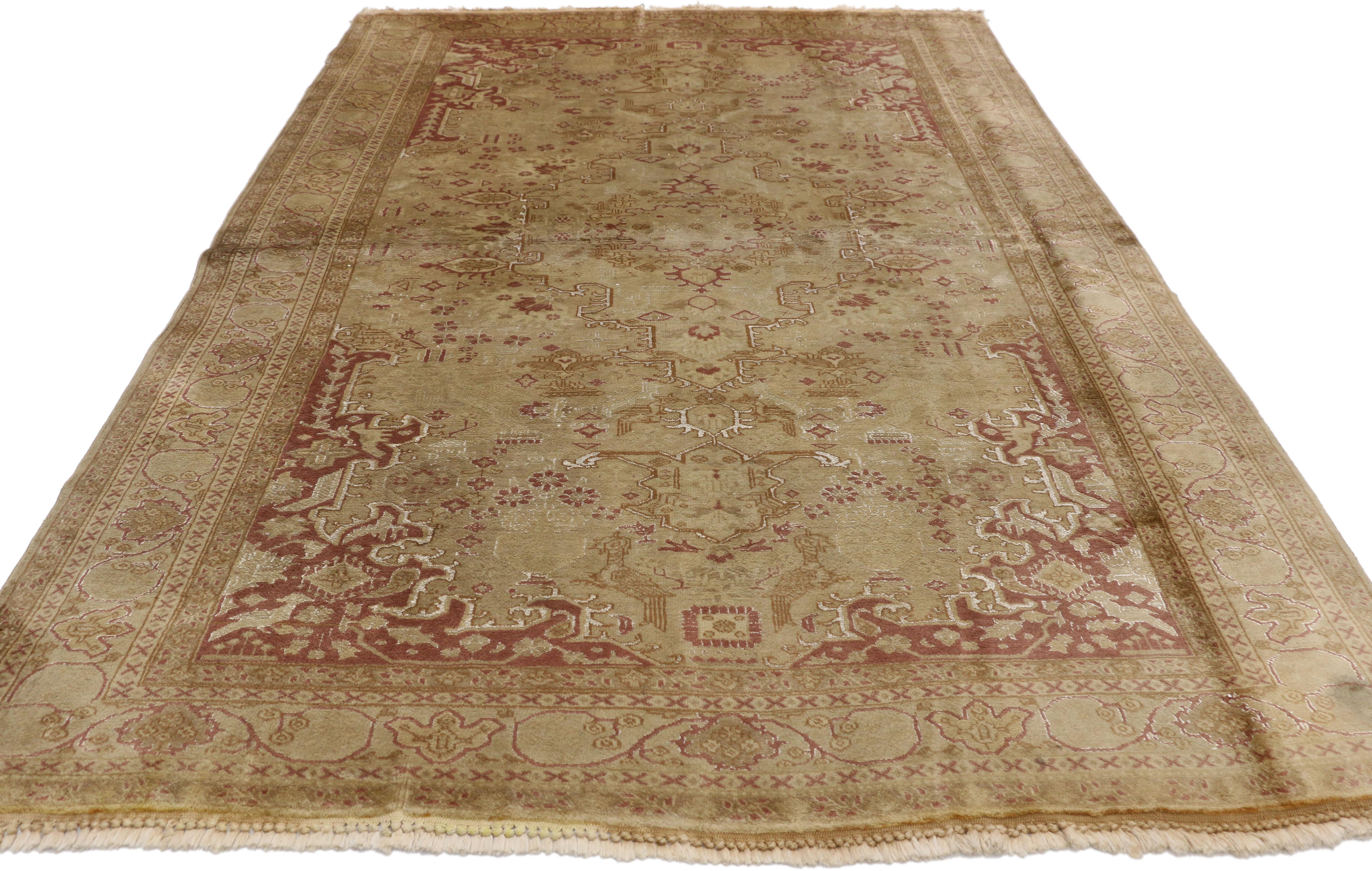 Hand-Knotted Vintage Persian Ardabil Rug with Rustic Artisan Shabby Chic Style For Sale