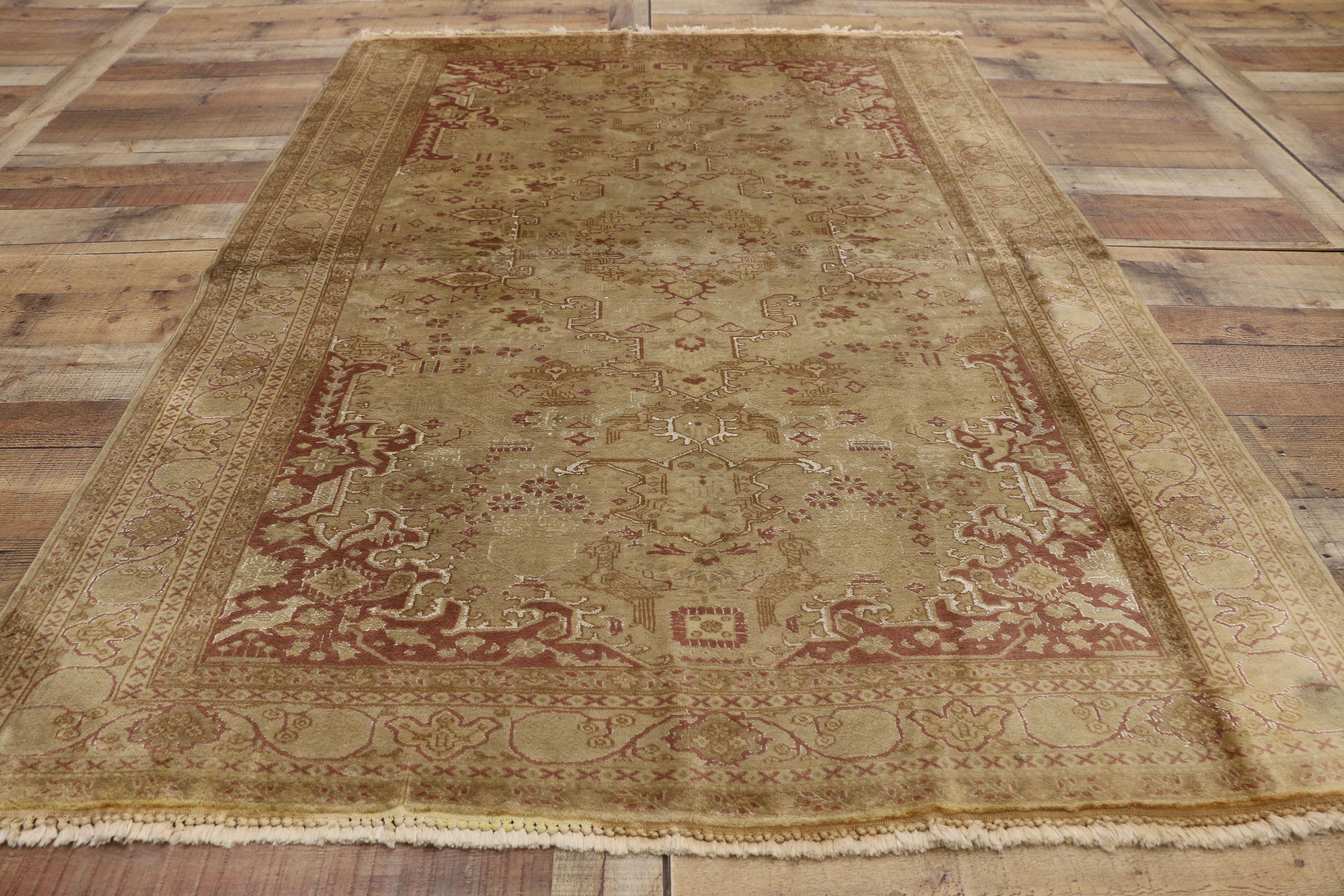 Vintage Persian Ardabil Rug with Rustic Artisan Shabby Chic Style For Sale 1
