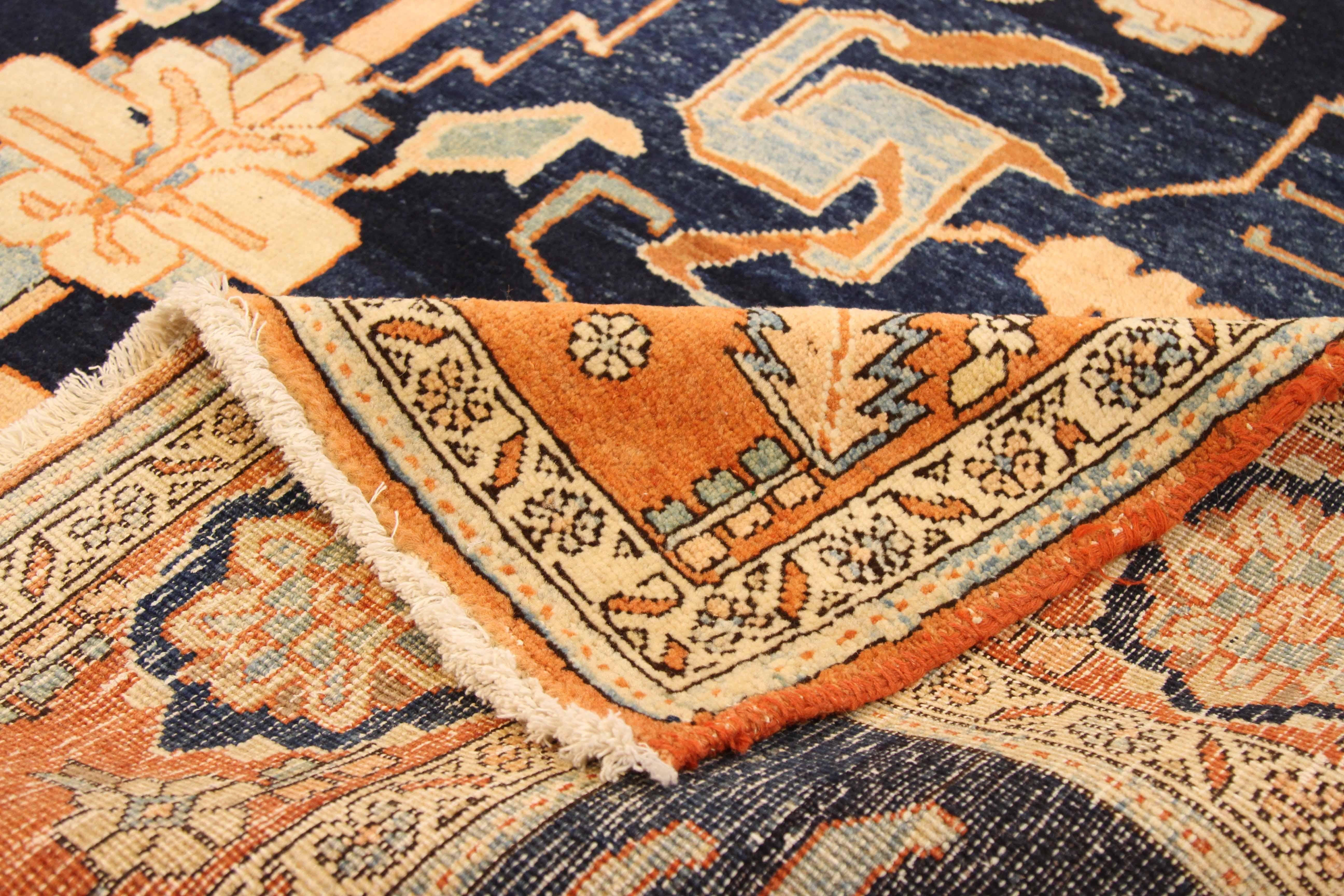 Hand-Woven Vintage Persian Area Rug Heriz Design