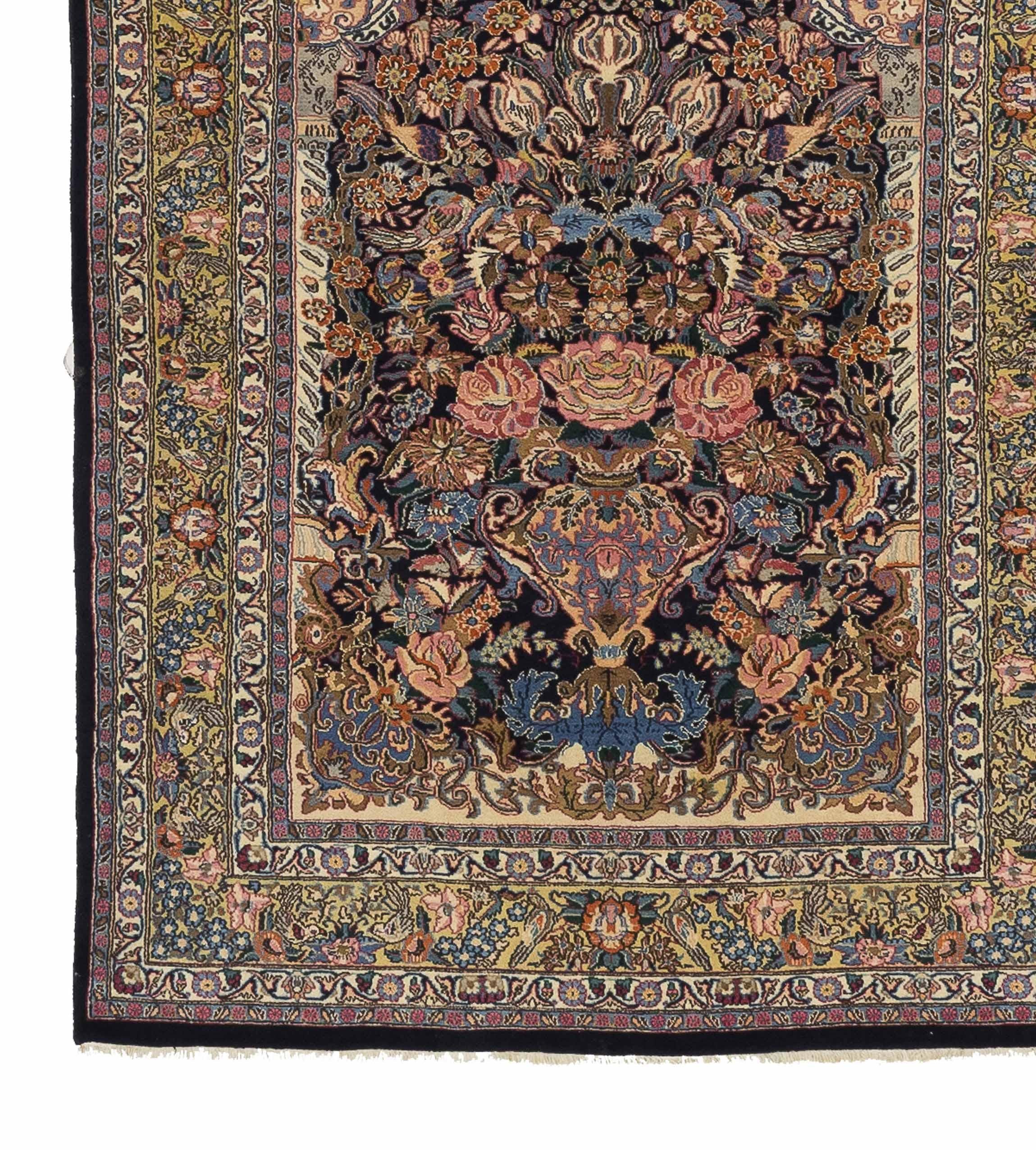 Hand-Woven Vintage Persian Area Rug Mashad Design For Sale