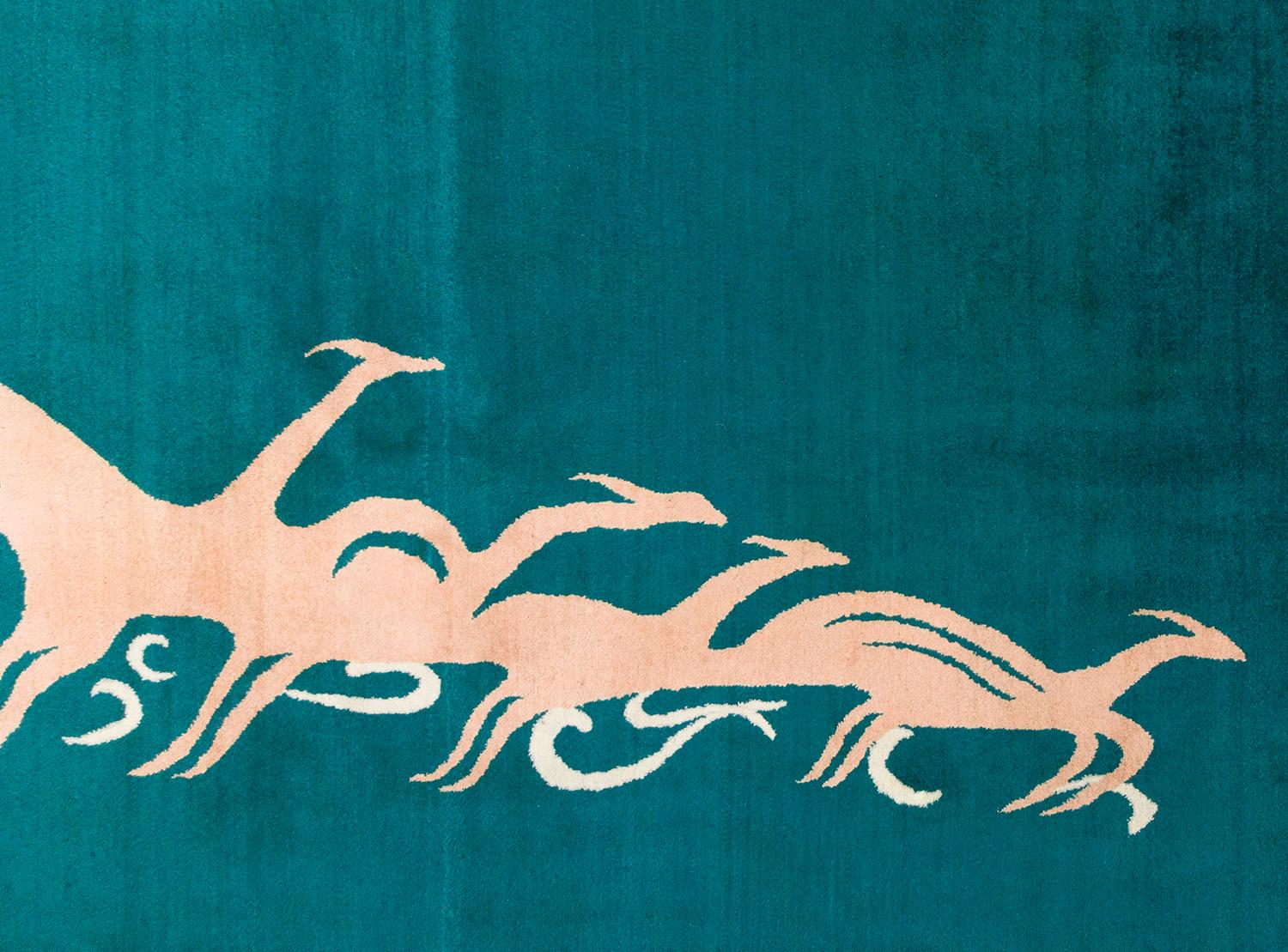 Handmade in Abdol Mohmmad Amoghli's workshop in Iran around 1950.
Amoghli was renowned for the high quality of his rugs. His workshop in Mashhad employed master weavers who used the finest materials, such as wool and silk. these rugs were