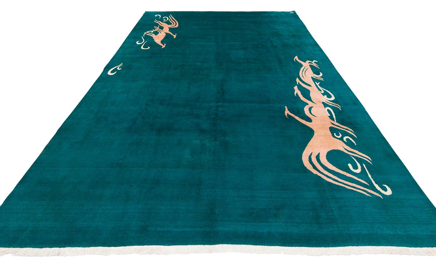 Wool Vintage Persian Art Deco signed by Abdol Mohmmad Amoghli's workshop For Sale