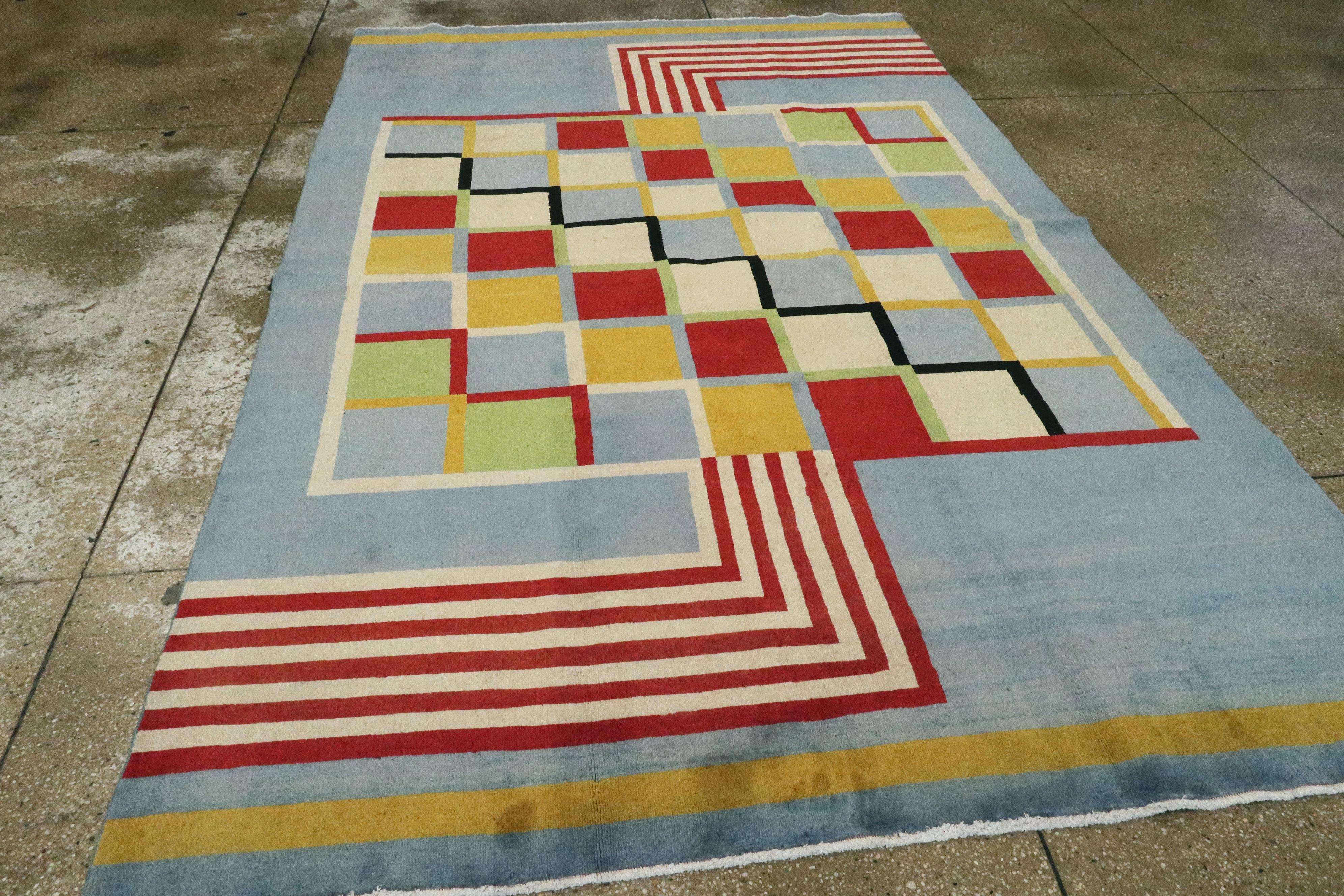 20th Century Vintage Persian Art Deco Rug Inspired By Edward McKnight Kauffer For Sale