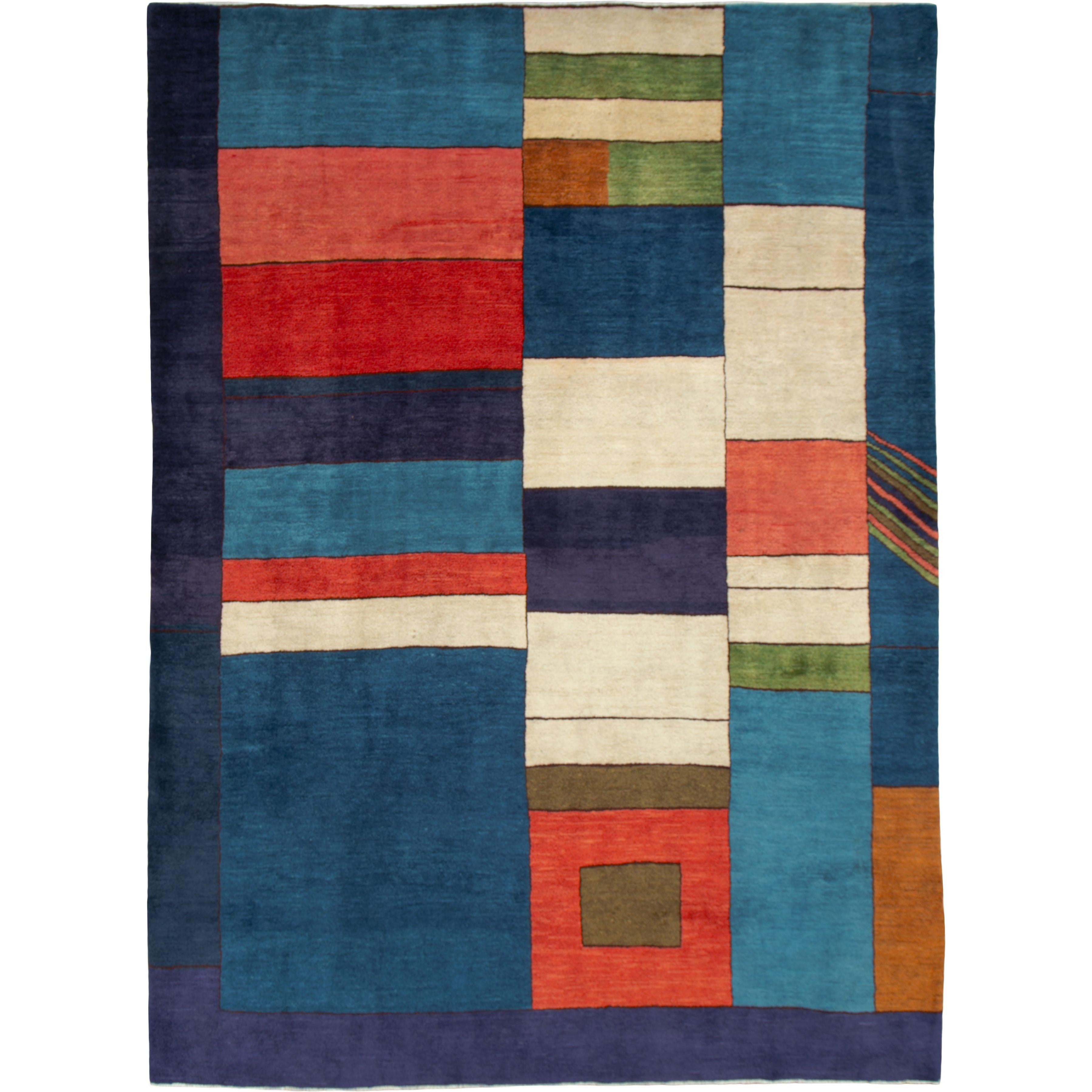 Handgefertigter persischer Art-Déco-Teppich aus der Mitte des Jahrhunderts, inspiriert von Edward McKnight Kauffer