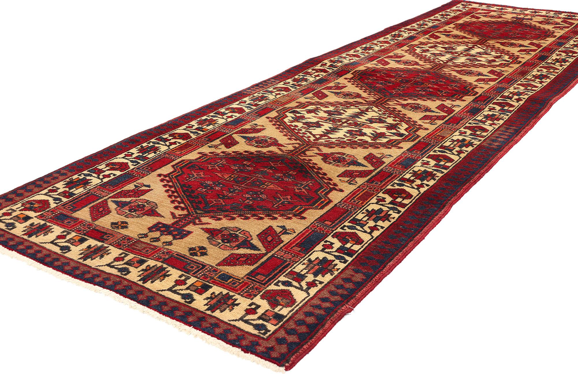 75371 Vintage Persian Azerbaijan Rug, 03'04 X 10'08. Persian Azerbaijan rugs and carpet runners, originating from the northwestern regions of Iran and the Republic of Azerbaijan, are celebrated for their meticulous craftsmanship and cultural