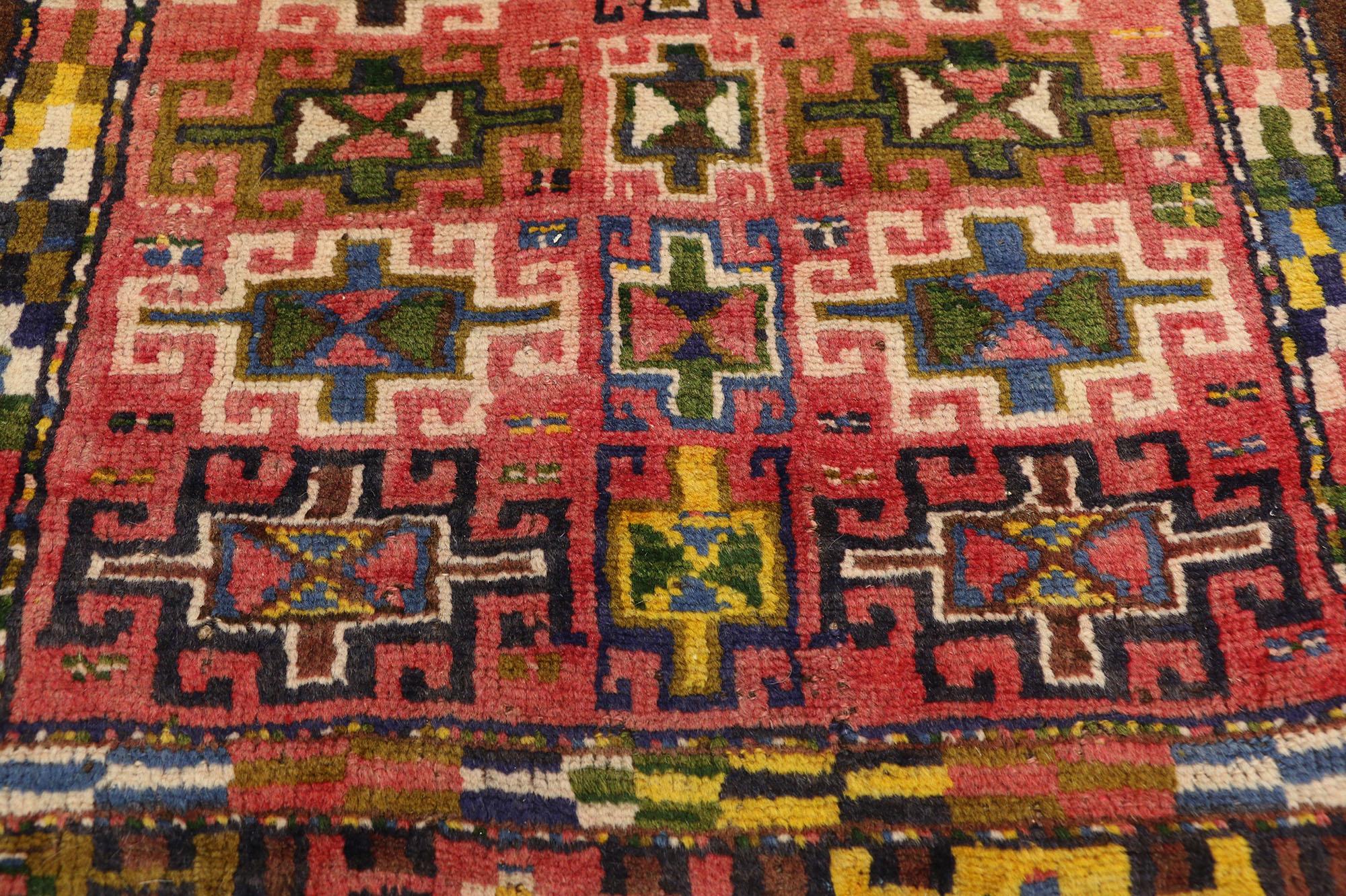 Hand-Woven Vintage Persian Azerbaijan Carpet Runner with Modern Tribal Style, Azeri Rug