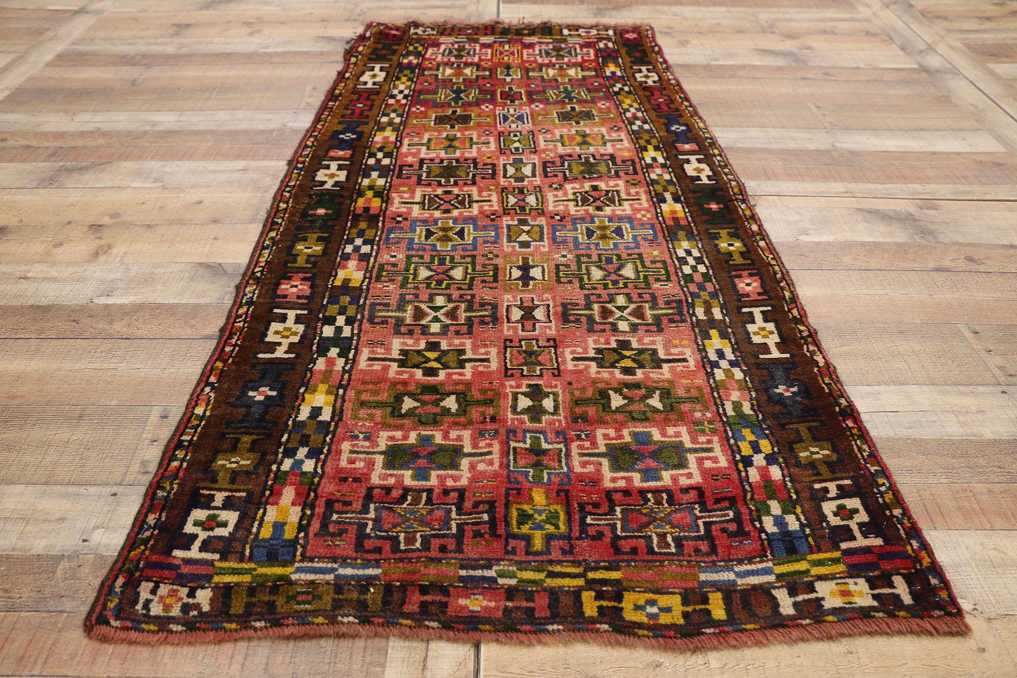 Wool Vintage Persian Azerbaijan Carpet Runner with Modern Tribal Style, Azeri Rug