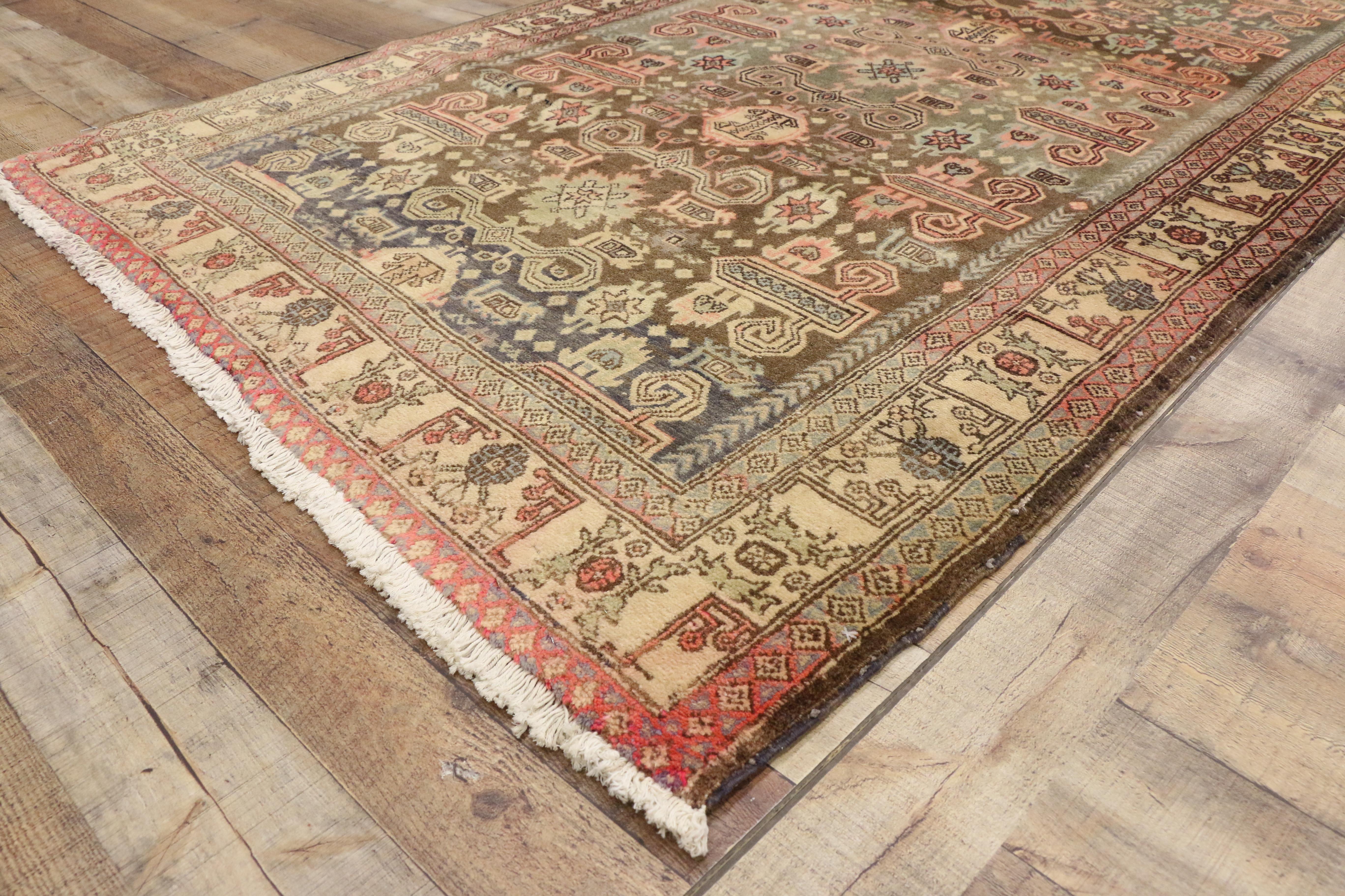Hand-Knotted Vintage Persian Azerbaijan Hallway Runner with Warm, Bohemian Bungalow Style For Sale