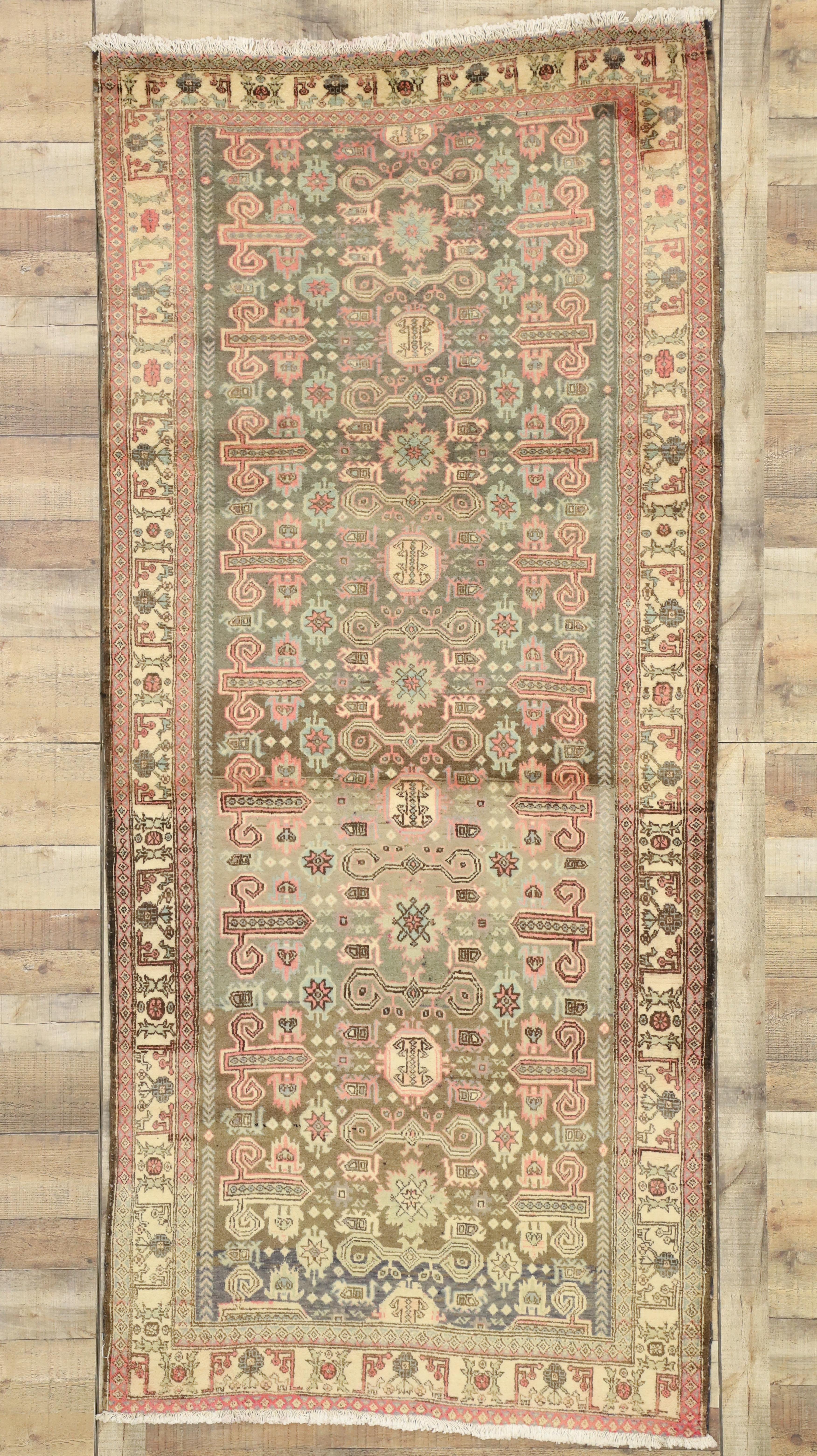Vintage Persian Azerbaijan Hallway Runner with Warm, Bohemian Bungalow Style In Good Condition For Sale In Dallas, TX