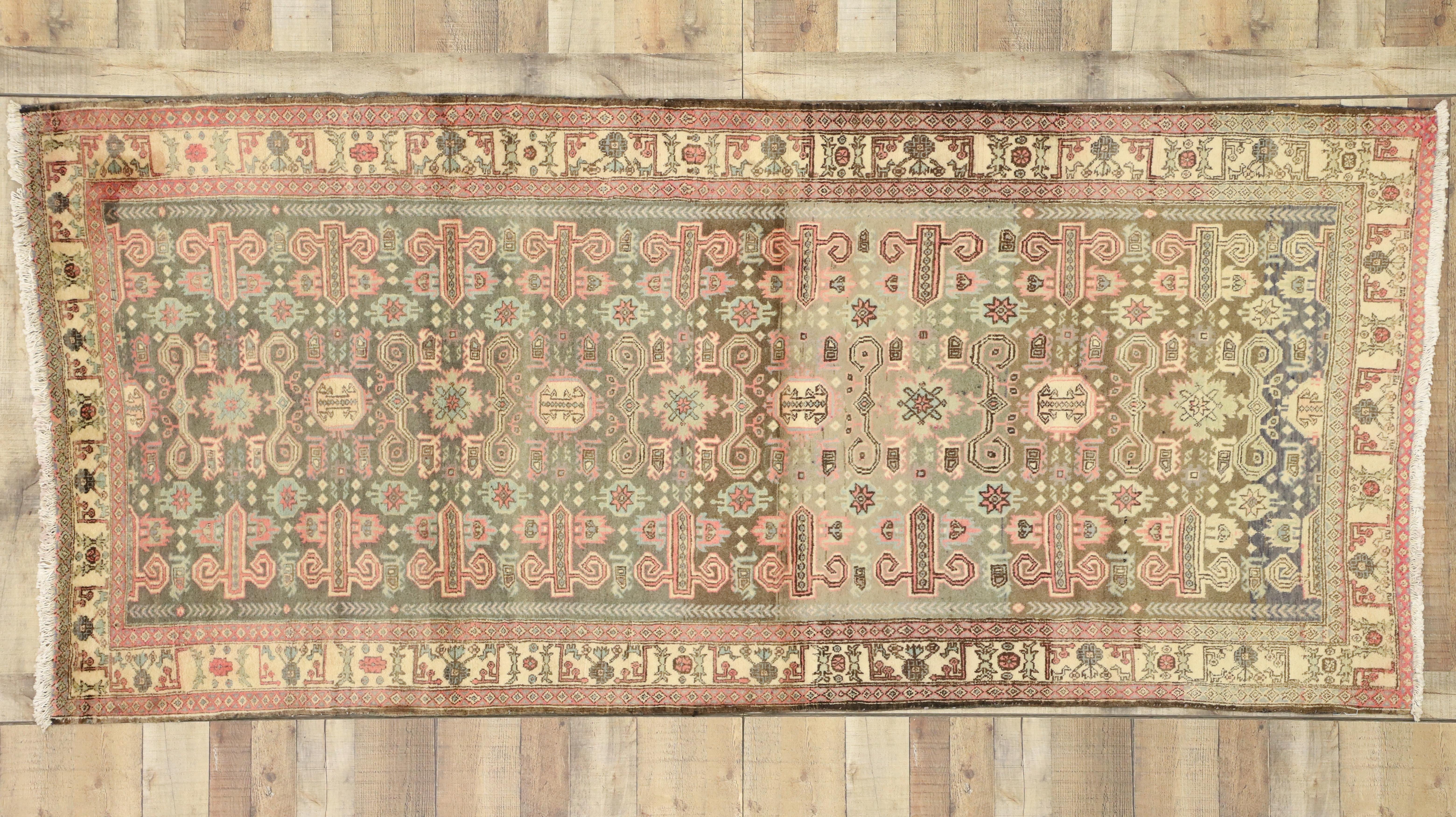 20th Century Vintage Persian Azerbaijan Hallway Runner with Warm, Bohemian Bungalow Style For Sale