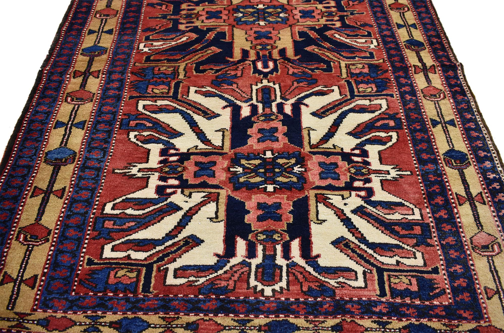 Heriz Serapi Vintage Persian Azerbaijan Runner, Tribal Style Hallway Azari Runner For Sale