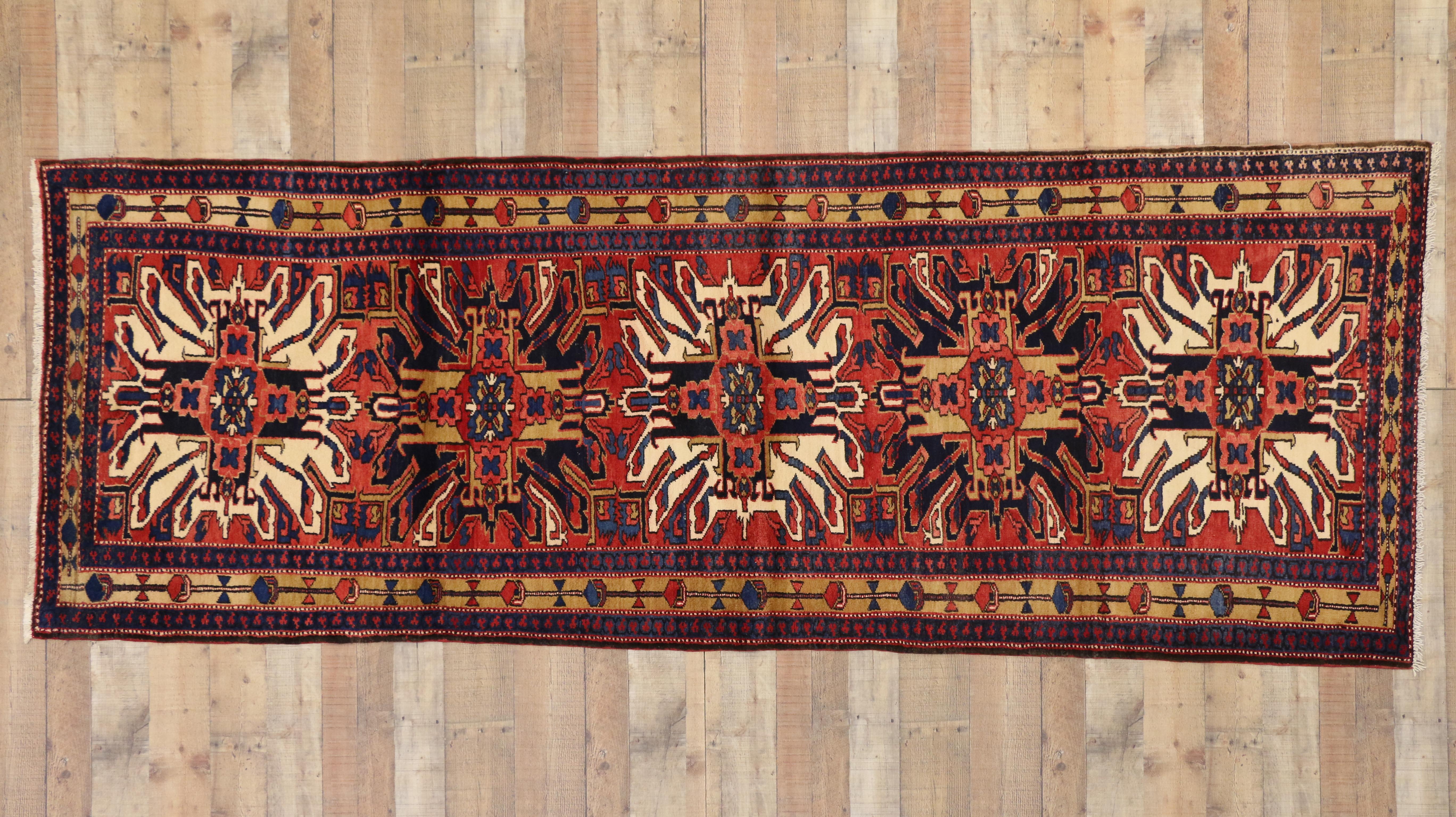 Wool Vintage Persian Azerbaijan Runner, Tribal Style Hallway Azari Runner For Sale