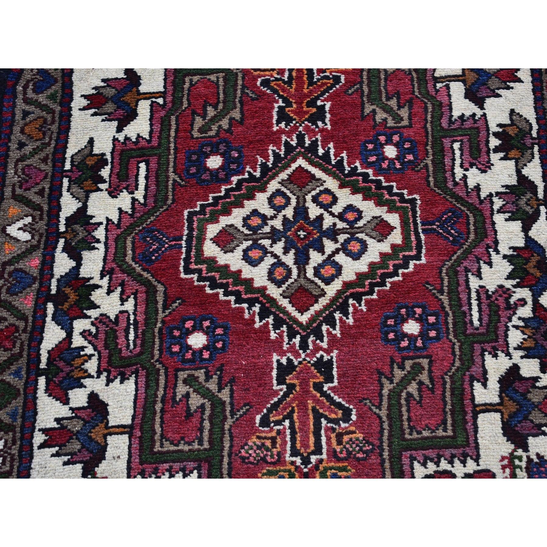 Medieval Vintage Persian Bakhtiar with Triple Medallion Design Cherry Red Pure Wool Rug For Sale