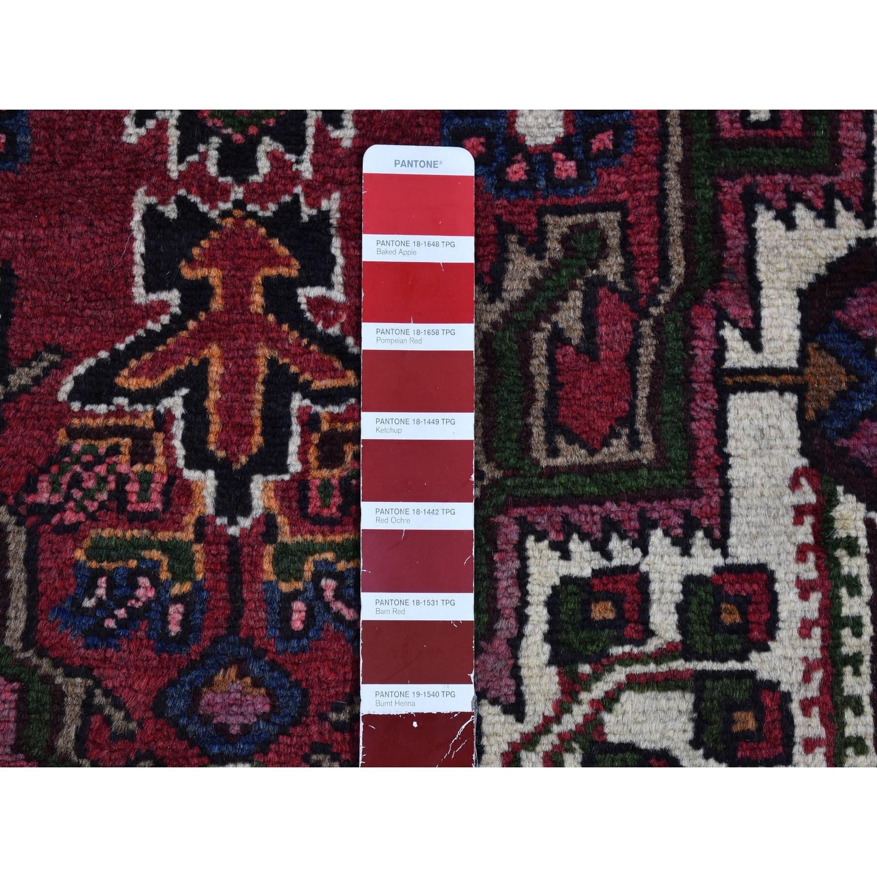 Hand-Knotted Vintage Persian Bakhtiar with Triple Medallion Design Cherry Red Pure Wool Rug For Sale