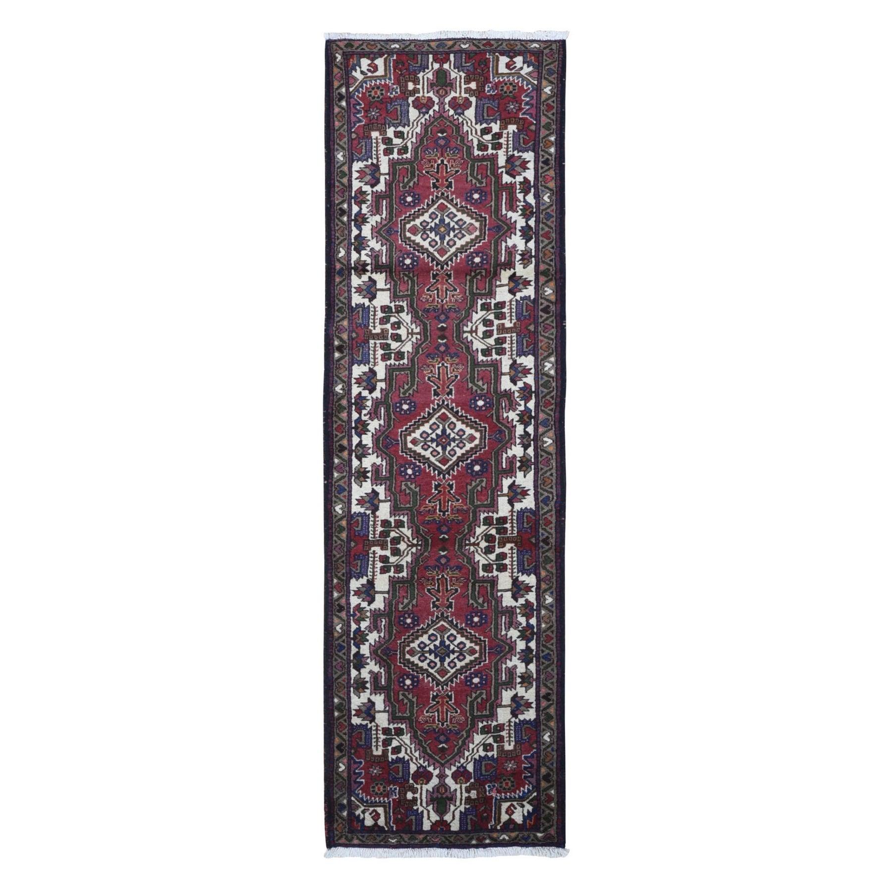 Vintage Persian Bakhtiar with Triple Medallion Design Cherry Red Pure Wool Rug For Sale