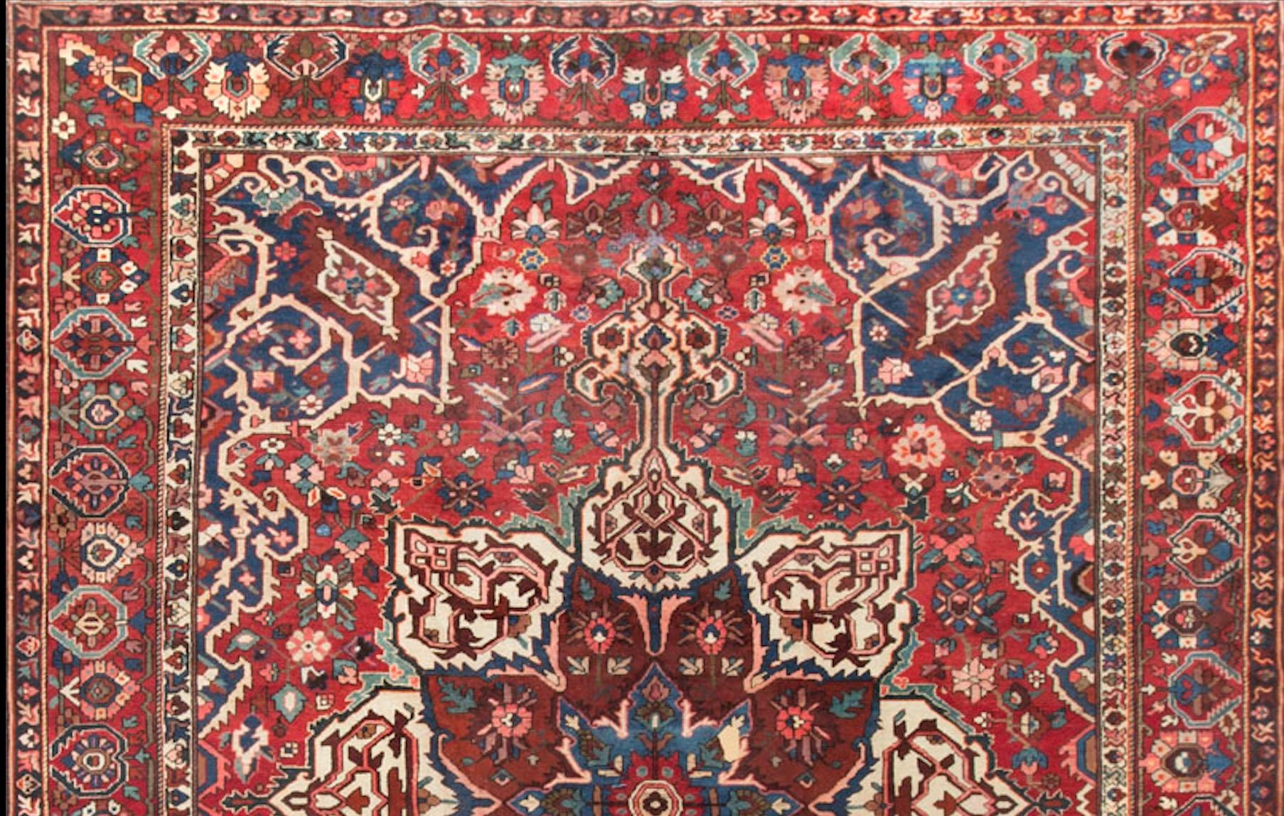 Hand-Woven Antique Persian Fine Bakhtiari Red / Red Rug, circa 1930 11'10 x 14'8 For Sale