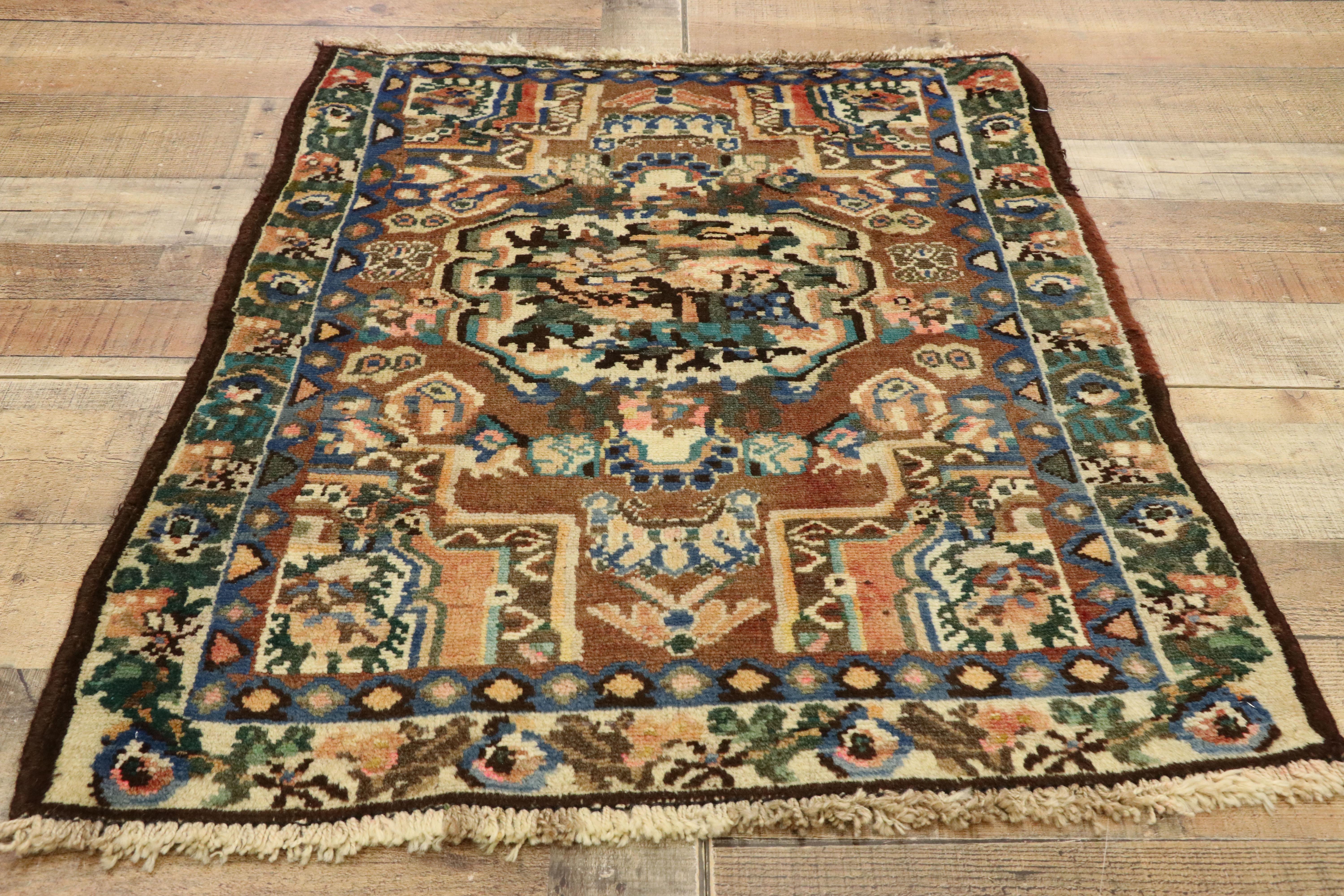 Hand-Knotted Vintage Persian Bakhtiari Accent Rug, Kitchen, Bath Mat, Foyer or Entryway Rug