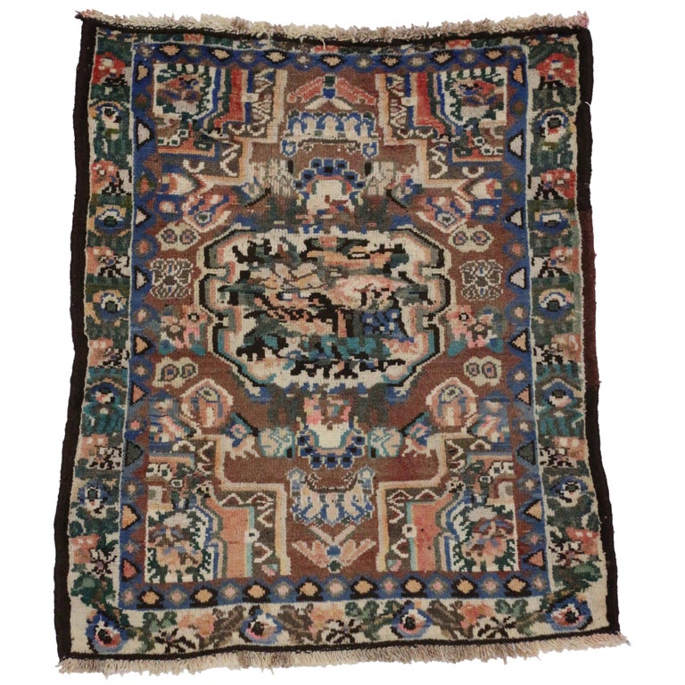 Vintage Persian Bakhtiari Accent Rug, Kitchen, Bath Mat, Foyer or