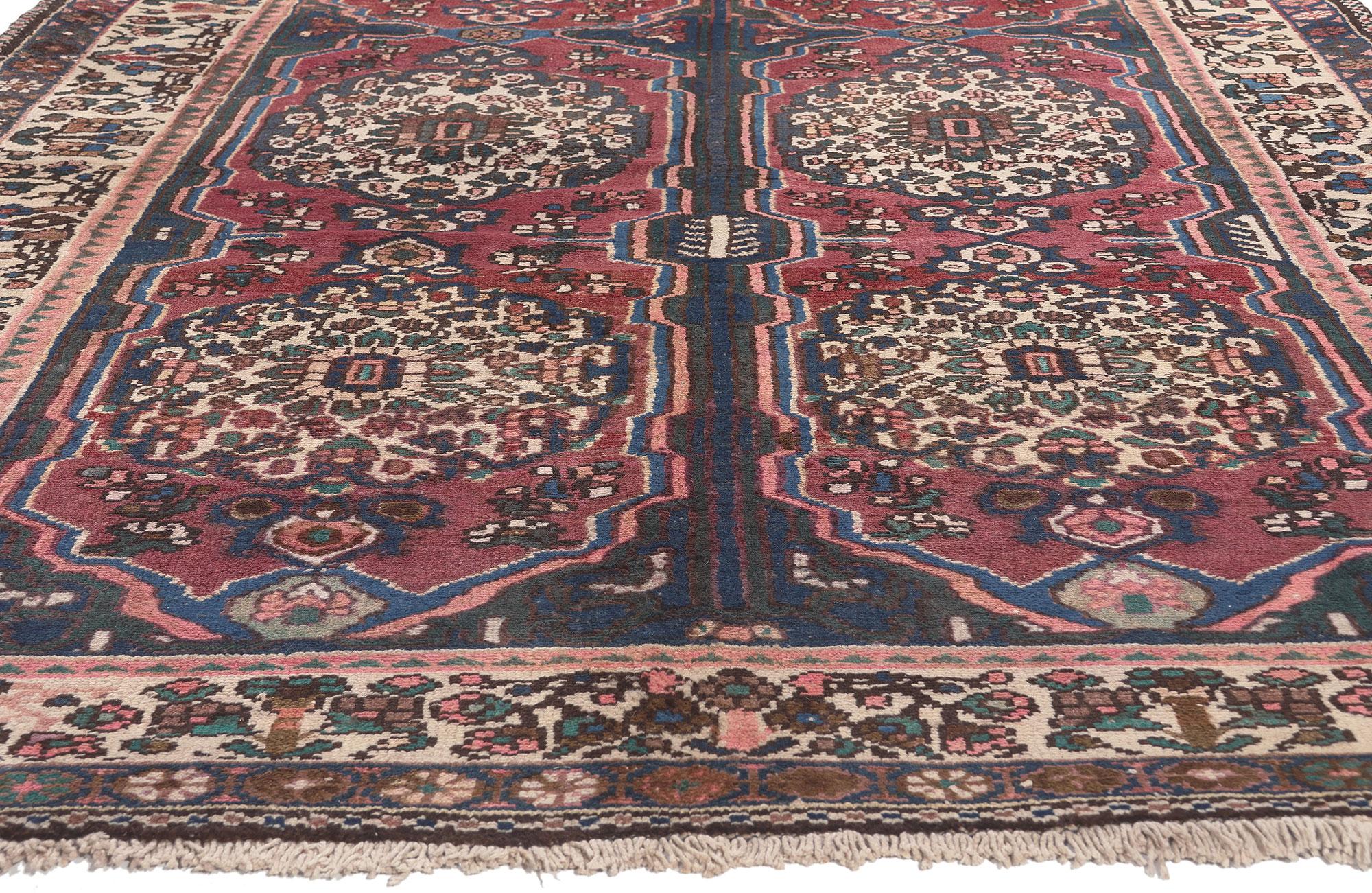 Hand-Knotted Vintage Persian Bakhtiari Rug, Bungalow Charm Meets Classic Sophistication For Sale