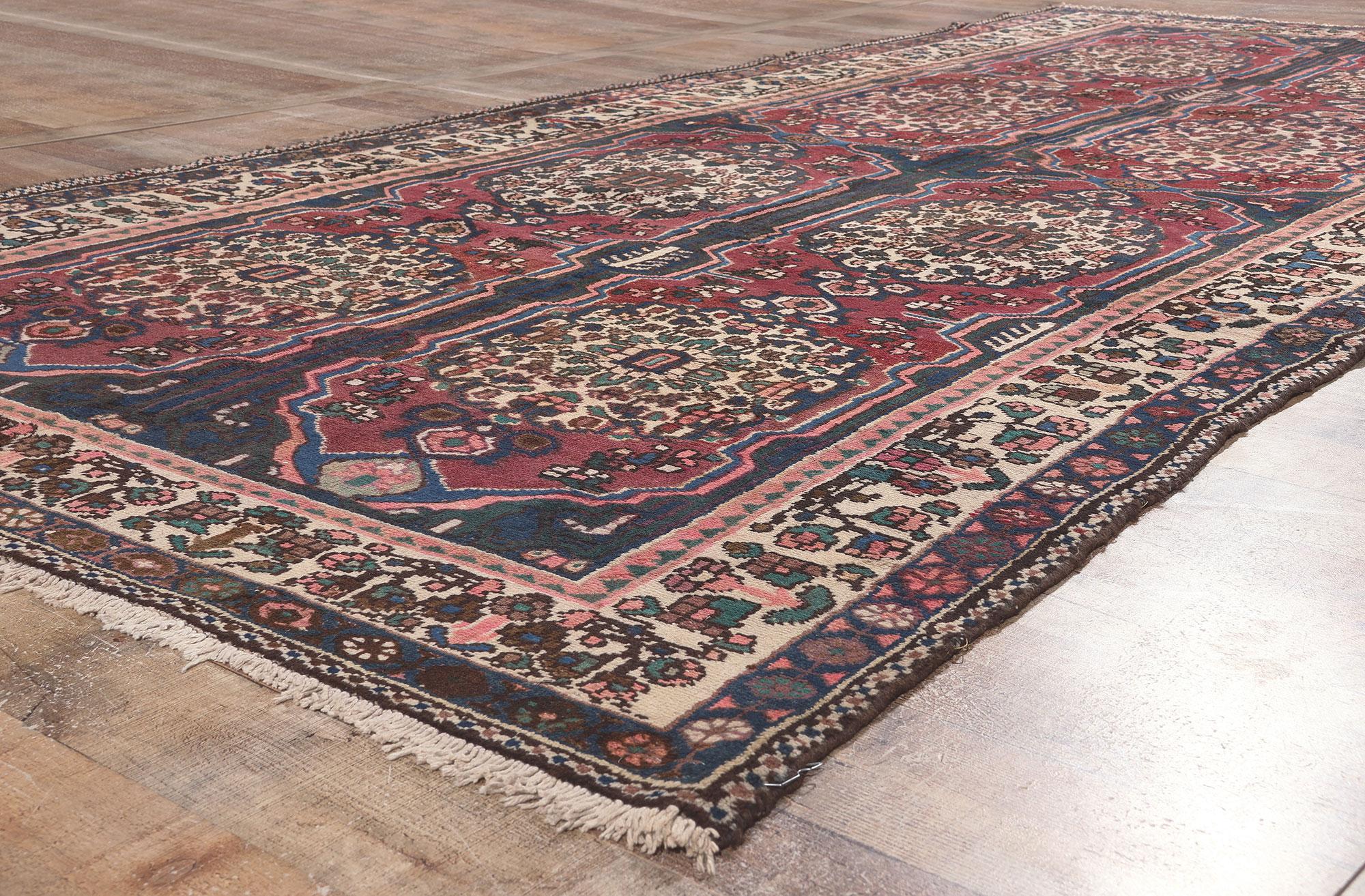 Wool Vintage Persian Bakhtiari Rug, Bungalow Charm Meets Classic Sophistication For Sale