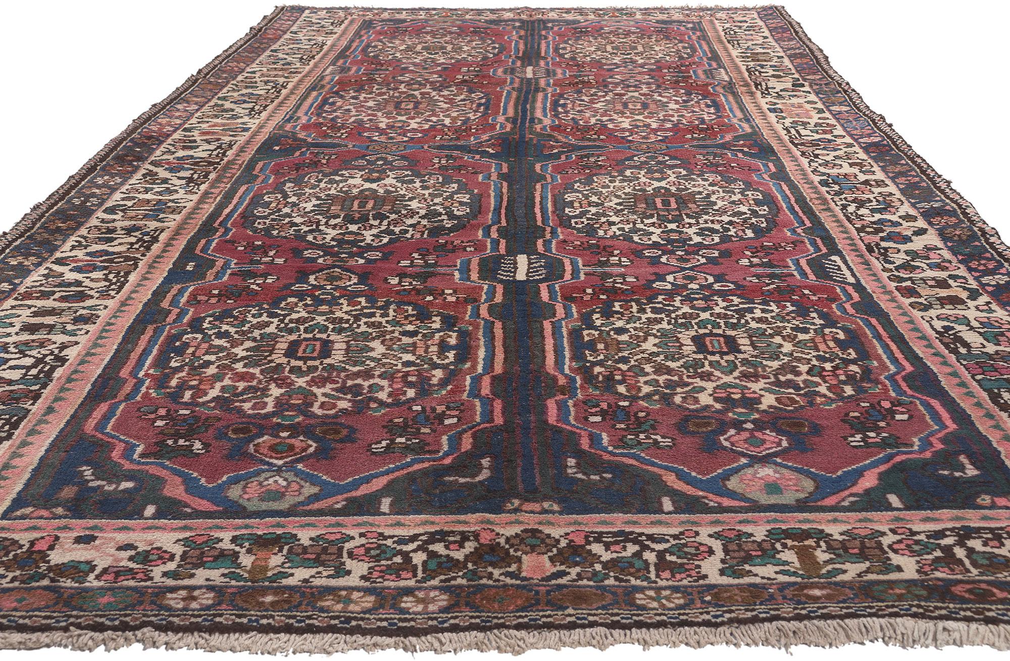 Modern Vintage Persian Bakhtiari Rug, Bungalow Charm Meets Classic Sophistication For Sale