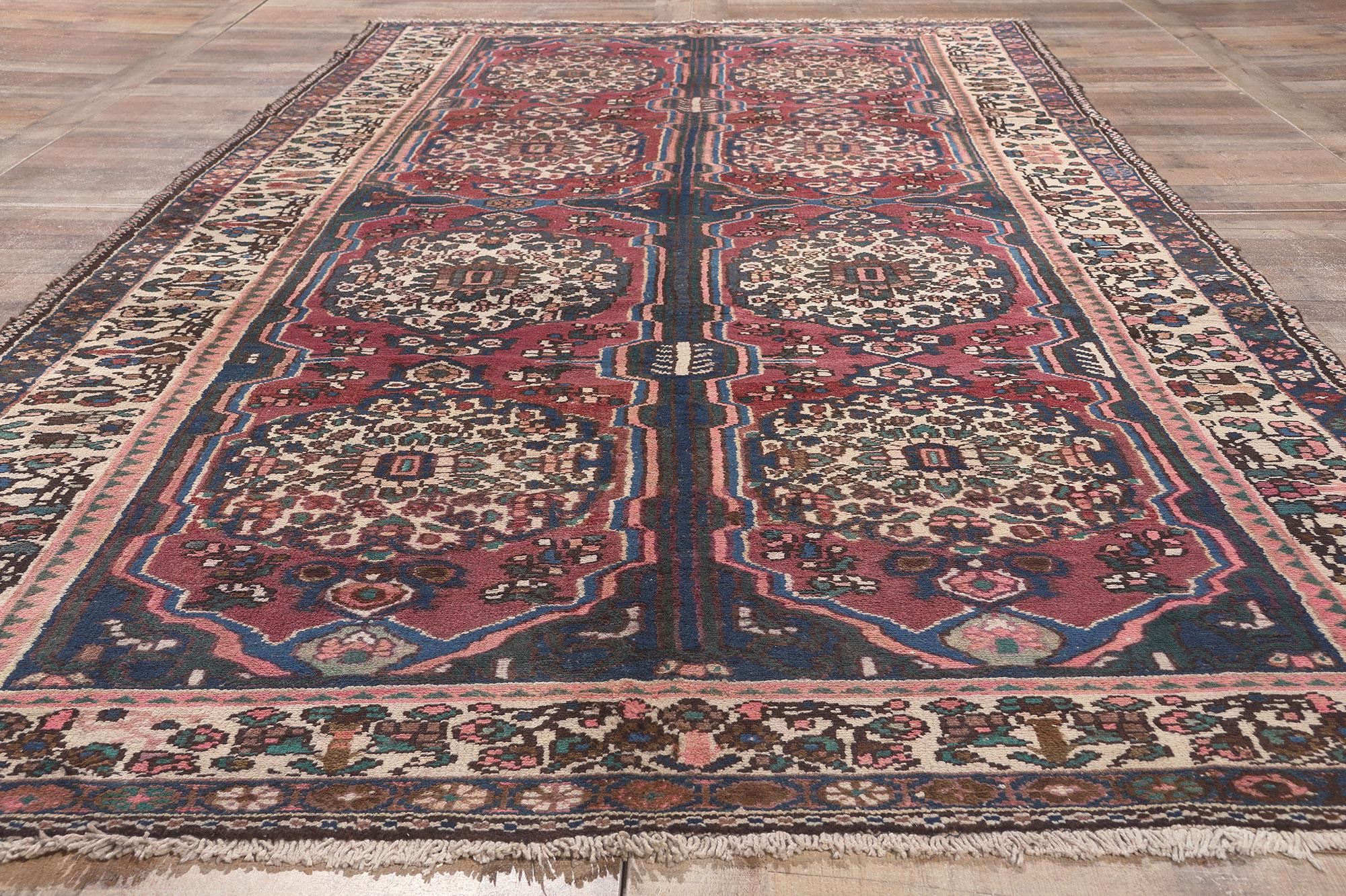 Vintage Persian Bakhtiari Rug, Bungalow Charm Meets Classic Sophistication For Sale 1